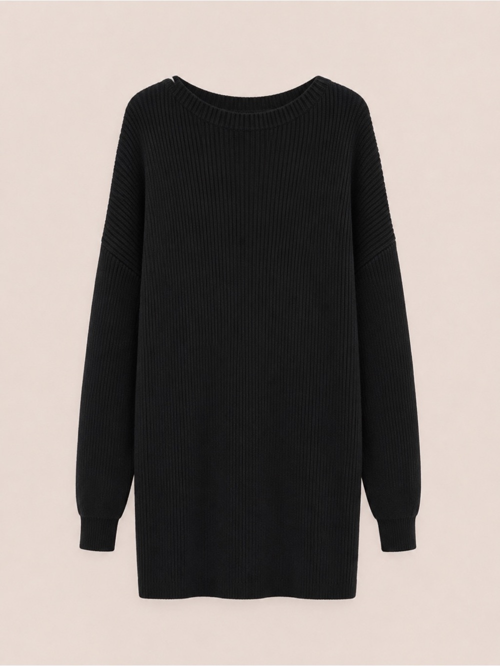 Lumiere Black Ribbed Long Sleeve Knit Dress